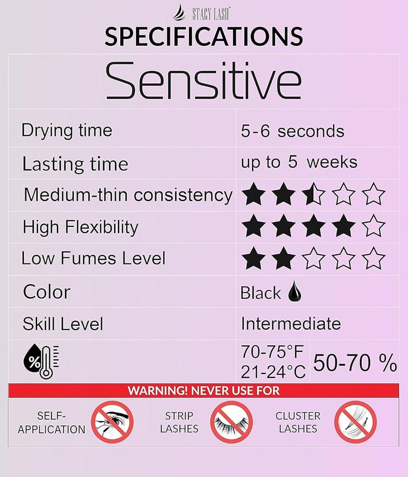 STACY LASH SENSITIVE Eyelash Extension Glue 5 ml/LOW Fume 5 Sec Drying time/Retention - 5 weeks/Professional Use Only Black Adhesive for Individual Semi-Permanent Eyelash Extensions Supplies… - Image 3