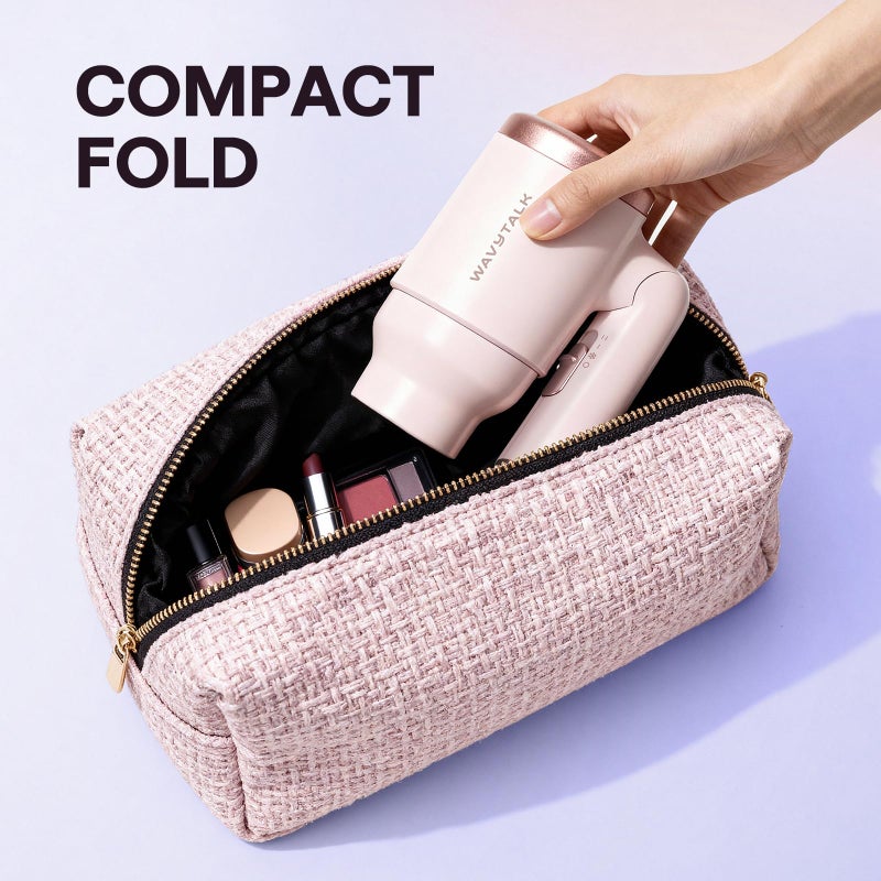 wavytalk مجفف شعر ويفيتوك مع موزع، مجفف شعر صغير مع مقبض قابل للطي، مجفف شعر هادئ وخفيف الوزن بقوة 1600 واط مع تصميم مدمج، وردي أبيض - Image 4