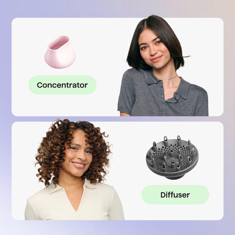 wavytalk مجفف شعر ويفيتوك مع موزع، مجفف شعر صغير مع مقبض قابل للطي، مجفف شعر هادئ وخفيف الوزن بقوة 1600 واط مع تصميم مدمج، وردي أبيض - Image 5