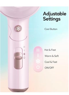 wavytalk Wavytalk Blow Dryer with Diffuser, Mini Hair Dryer with Folding Handle, 1600W Quiet Lightweight Hairdryer with Diffuser Compact Design, Pinky White  - Image 4
