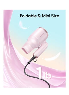 wavytalk Wavytalk Blow Dryer with Diffuser, Mini Hair Dryer with Folding Handle, 1600W Quiet Lightweight Hairdryer with Diffuser Compact Design, Pinky White  - Image 5