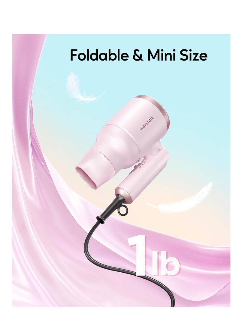 wavytalk Wavytalk Blow Dryer with Diffuser, Mini Hair Dryer with Folding Handle, 1600W Quiet Lightweight Hairdryer with Diffuser Compact Design, Pinky White  - Image 5