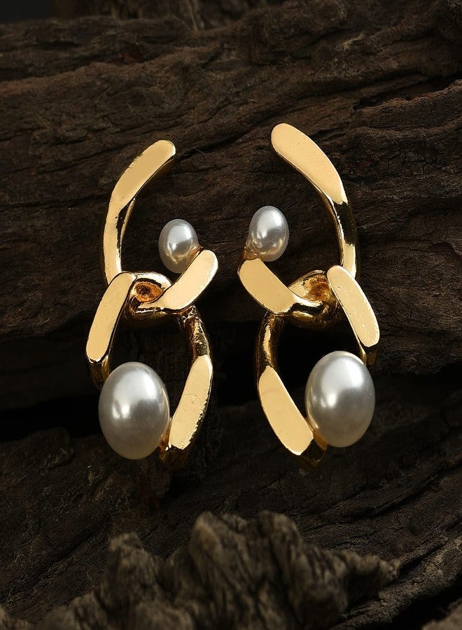 SOHI Gold Plated Pearl Beaded Drop Earring (SOHEAR8186) - Image 2