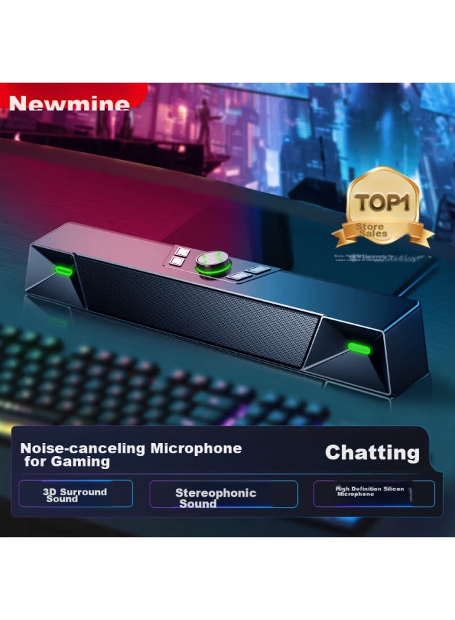 Newmine مكبرات صوت كمبيوتر V1 Pro مع ميكروفون لسطح المكتب واللابتوب، مكبرات صوت طويلة للمنزل، بلوتوث محمولة للألعاب، نسخة محدثة، سوداء - Image 1