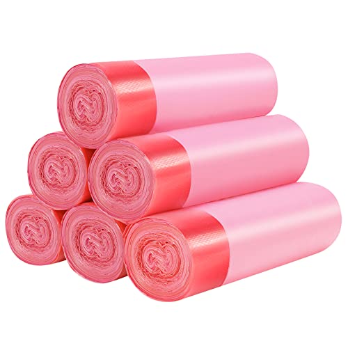 HDY 6Rolls Drawstring Small Trash Bags,4 Gallon Thicken Drawstring Small Garbage Bags for Kitchen,Bathroom,Bedroom,Home,Office Trash Cans，120 Counts (Pink) - Image 1