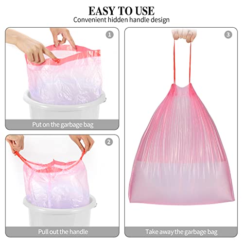 HDY 6Rolls Drawstring Small Trash Bags,4 Gallon Thicken Drawstring Small Garbage Bags for Kitchen,Bathroom,Bedroom,Home,Office Trash Cans，120 Counts (Pink) - Image 4