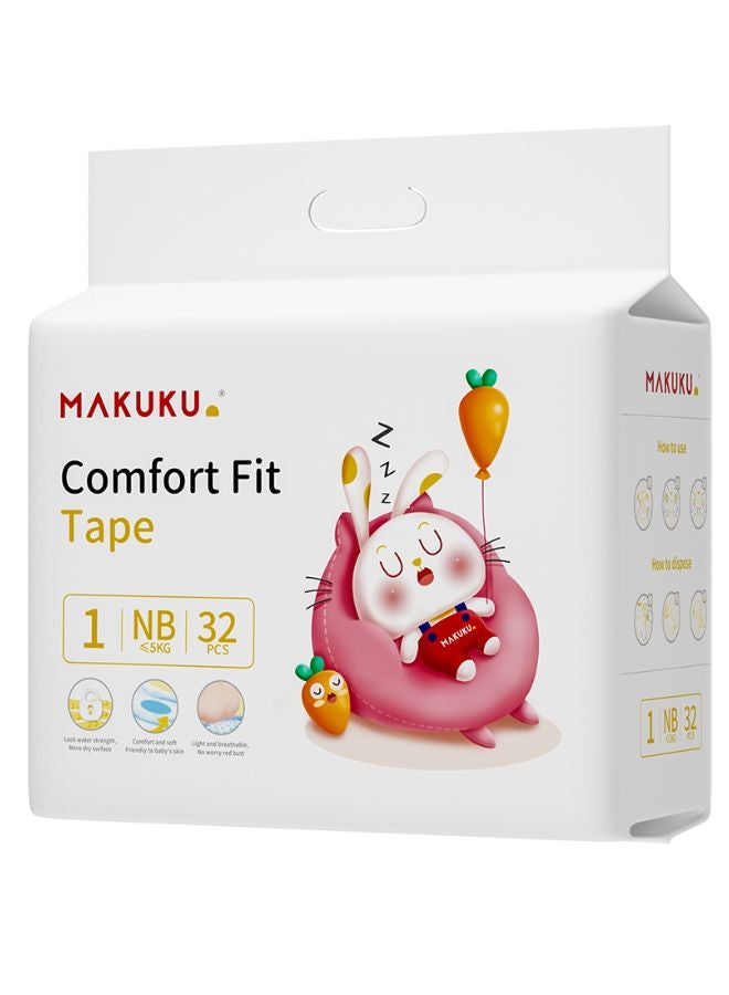 Makuku Baby Comfort Newborn Size 1 Fit Tape Diapers For 0-2 Months 0-5 Kg 32 Diapers - Image 1