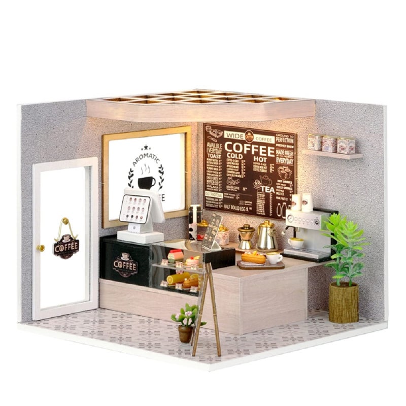 Flever DIY Miniature House Kit Tiny Home Kit with LED Light Mini House Build Craft Kits for Adults and Teens Home Decor Creative Gift for FamilyFriends Leisurely Coffee Shop - Image 2