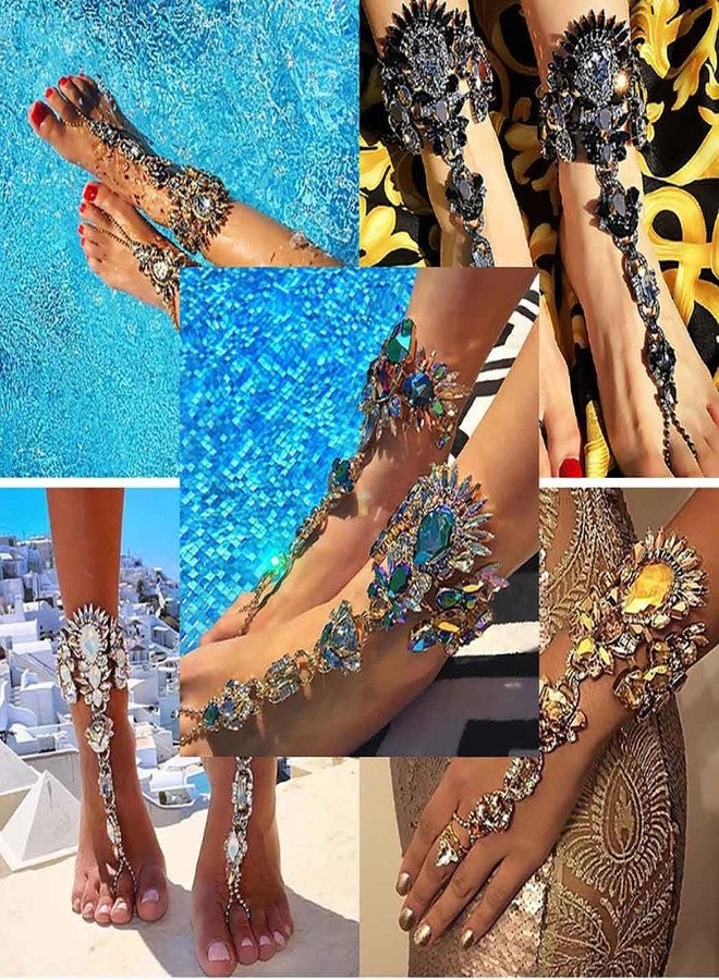 Woeoe Rhinestone Anklet Silver Crystal Barefoot Sandals Foot Chain Pearl Anklets Foot Chain Beach Foot Charm Jewelry for Women - Image 4