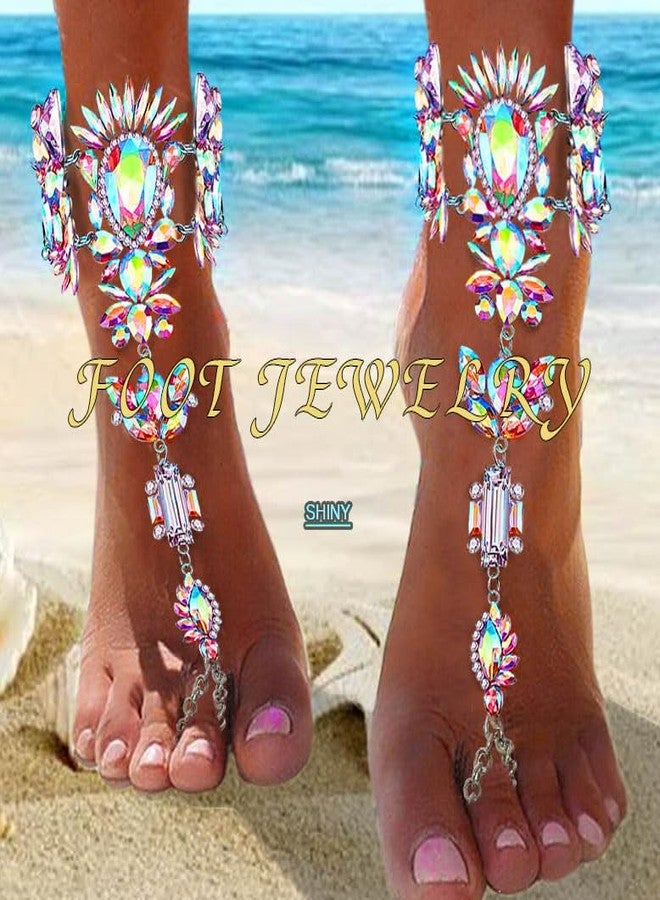 Woeoe Rhinestone Anklet Silver Crystal Barefoot Sandals Foot Chain Pearl Anklets Foot Chain Beach Foot Charm Jewelry for Women - Image 2