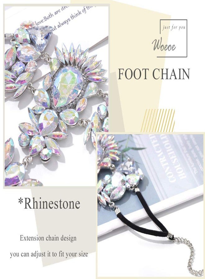 Woeoe Rhinestone Anklet Silver Crystal Barefoot Sandals Foot Chain Pearl Anklets Foot Chain Beach Foot Charm Jewelry for Women - Image 5