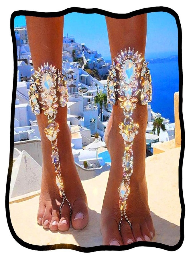 Woeoe Rhinestone Anklet Silver Crystal Barefoot Sandals Foot Chain Pearl Anklets Foot Chain Beach Foot Charm Jewelry for Women - Image 1