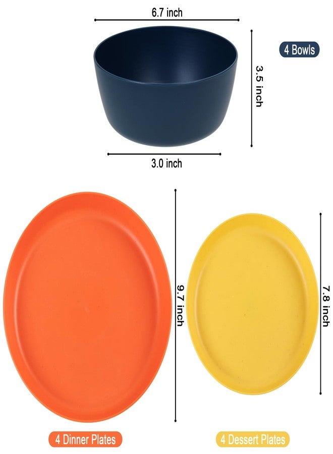 ejonirinjonir EI 12pcs Wheat Straw Plates,Plates and Bowls Sets,Unbreakable Plastic Plate,Wheat Straw Dinnerware Set-Orange,Yellow,Blue and Dark Blue,Dinner Plates Set of 4,Soccer plates,world Cup 2026 - Image 2