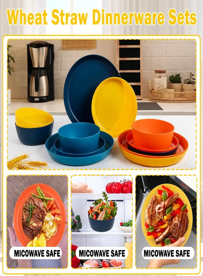 ejonirinjonir EI 12pcs Wheat Straw Plates,Plates and Bowls Sets,Unbreakable Plastic Plate,Wheat Straw Dinnerware Set-Orange,Yellow,Blue and Dark Blue,Dinner Plates Set of 4,Soccer plates,world Cup 2026 - Image 4