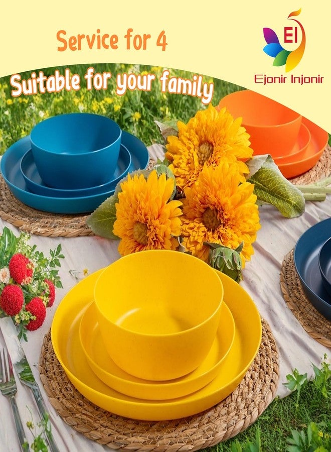 ejonirinjonir EI 12pcs Wheat Straw Plates,Plates and Bowls Sets,Unbreakable Plastic Plate,Wheat Straw Dinnerware Set-Orange,Yellow,Blue and Dark Blue,Dinner Plates Set of 4,Soccer plates,world Cup 2026 - Image 5