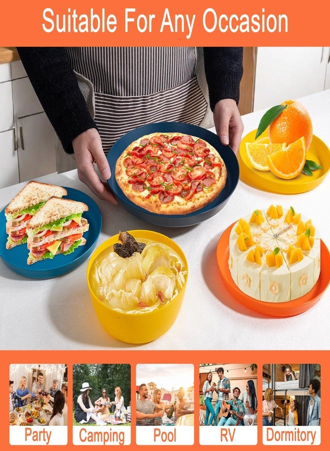 ejonirinjonir EI 12pcs Wheat Straw Plates,Plates and Bowls Sets,Unbreakable Plastic Plate,Wheat Straw Dinnerware Set-Orange,Yellow,Blue and Dark Blue,Dinner Plates Set of 4,Soccer plates,world Cup 2026 - Image 3