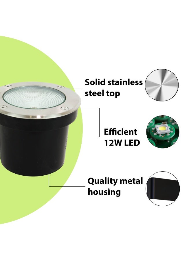 ALFRIDAY In-Ground Recessed Uplight — 12W COB, IP65 Waterproof, 3000K Warm, Stainless Steel Top - Image 2