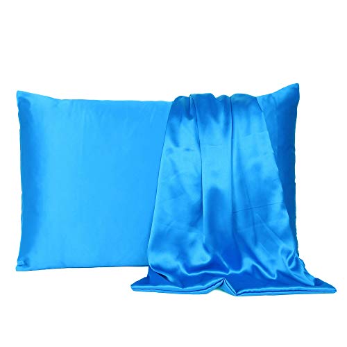 Oussum Satin Silk Pillowcase Pillow Case Covers with Envelop Closure for Hair and Skin Home Bed Decor Set of 2 Pillowcase Free 3 pcs scrunchies (Standard, Blue Aster) - Image 3