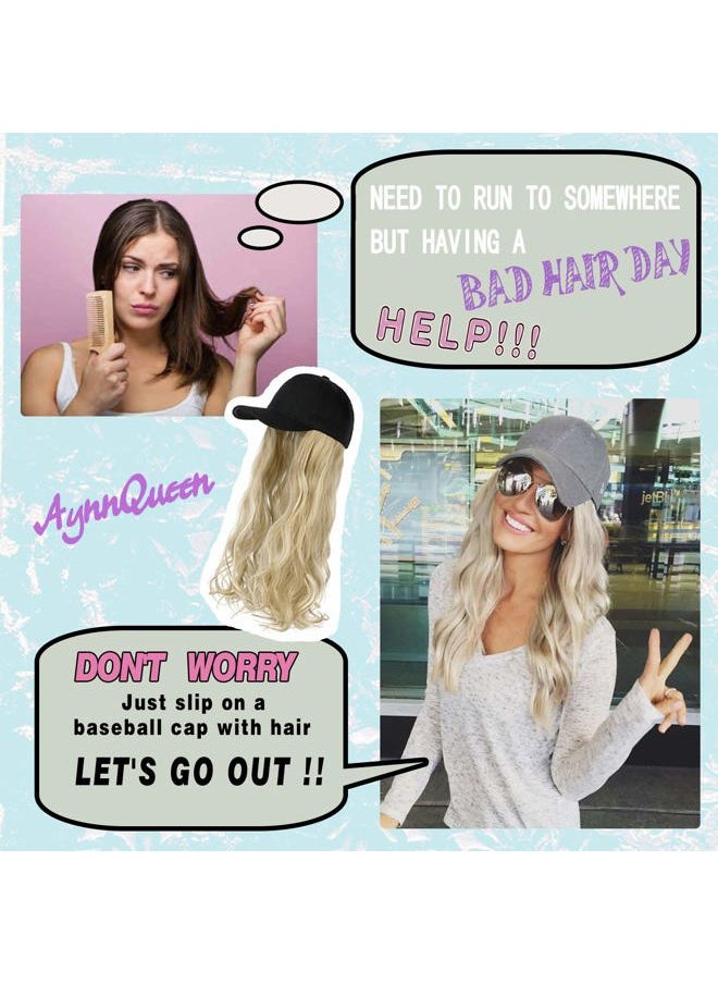AynnQueen Baseball Cap with Hair Extensions for Women Adjustable Hat with Synthetic Wig Attached 24inch Long Wavy Hair Black Baseball Cap (Ash Blonde)  - Image 2