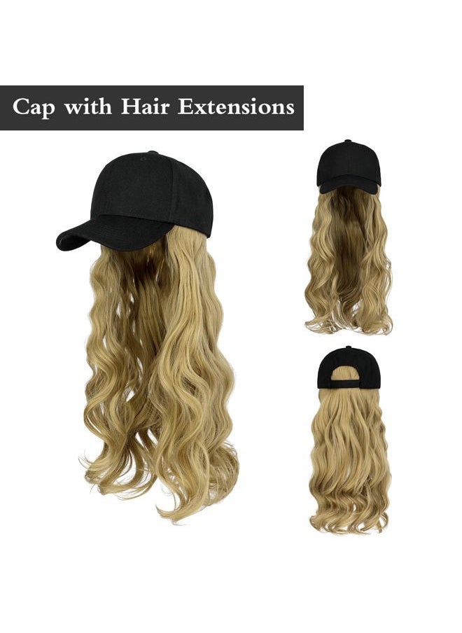 AynnQueen Baseball Cap with Hair Extensions for Women Adjustable Hat with Synthetic Wig Attached 24inch Long Wavy Hair Black Baseball Cap (Ash Blonde)  - Image 3
