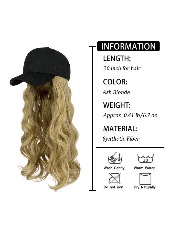 AynnQueen Baseball Cap with Hair Extensions for Women Adjustable Hat with Synthetic Wig Attached 24inch Long Wavy Hair Black Baseball Cap (Ash Blonde)  - Image 4