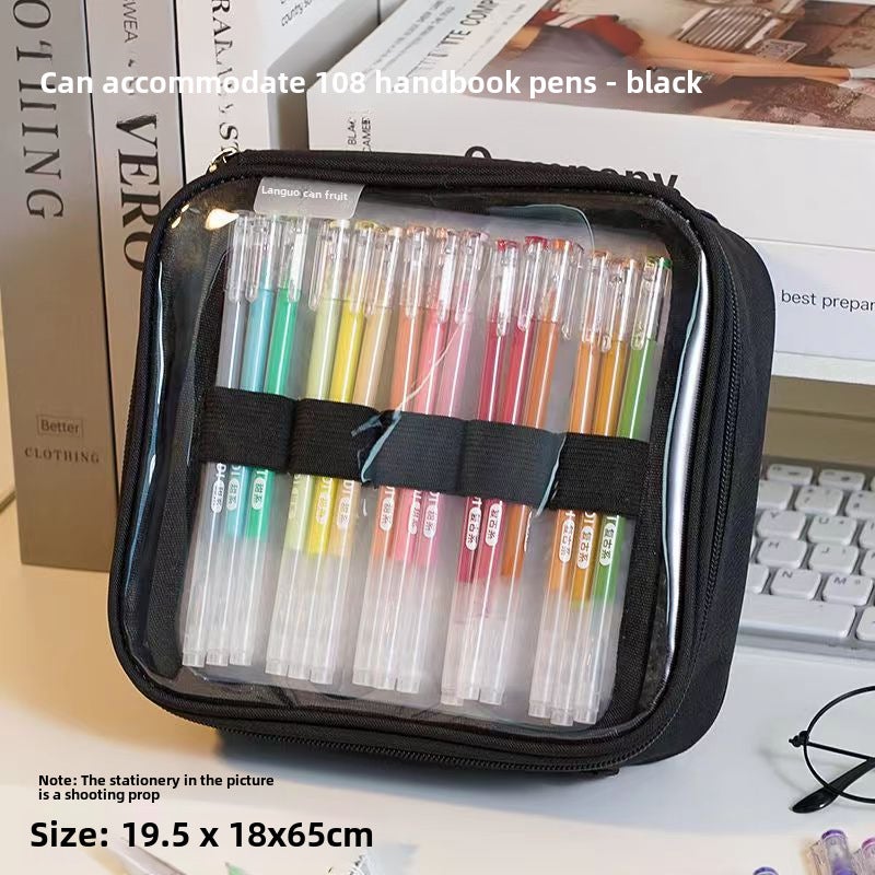 Large Capacity Pen Case Transparent Multi-Layer Black large-capacity storage bag for 108