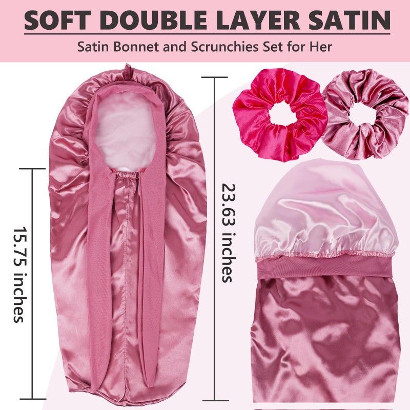 Himoswis Long Kids Bonnets for Girls,Double Layer Satin Bonnet for Sleeping Kid,Bonnet for Girl Braids Long Hair Rose Gold - Image 3