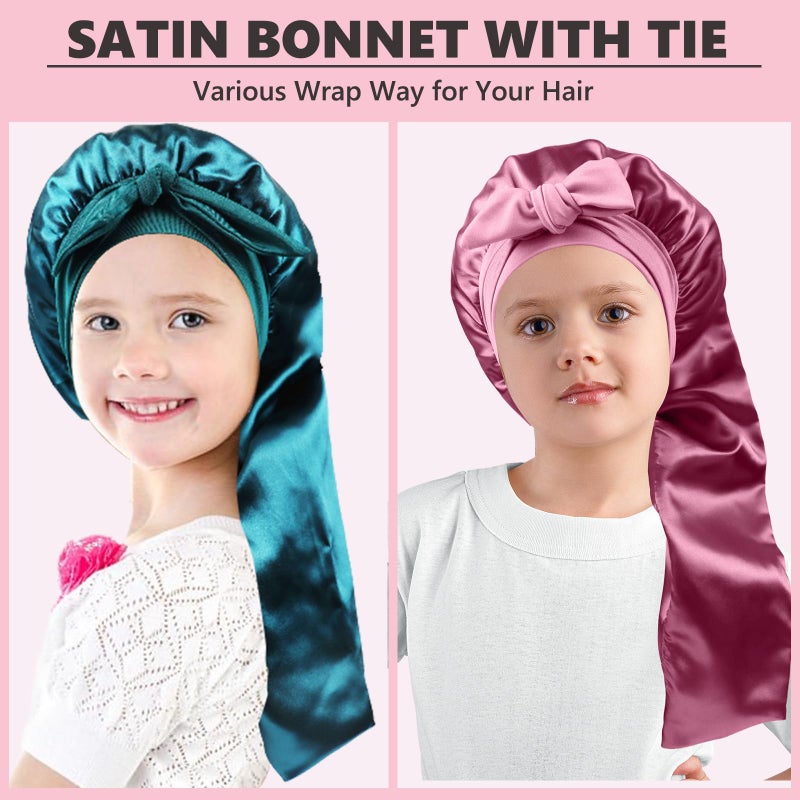 Himoswis Long Kids Bonnets for Girls,Double Layer Satin Bonnet for Sleeping Kid,Bonnet for Girl Braids Long Hair Rose Gold - Image 4