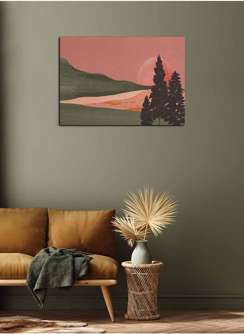 LOWHA Framed Canvas Wall Art Stretched Over Wooden Frame, Mountain and Trees Landscape Orientation Painting, For Home, Living Room, Office Decor  - Image 3