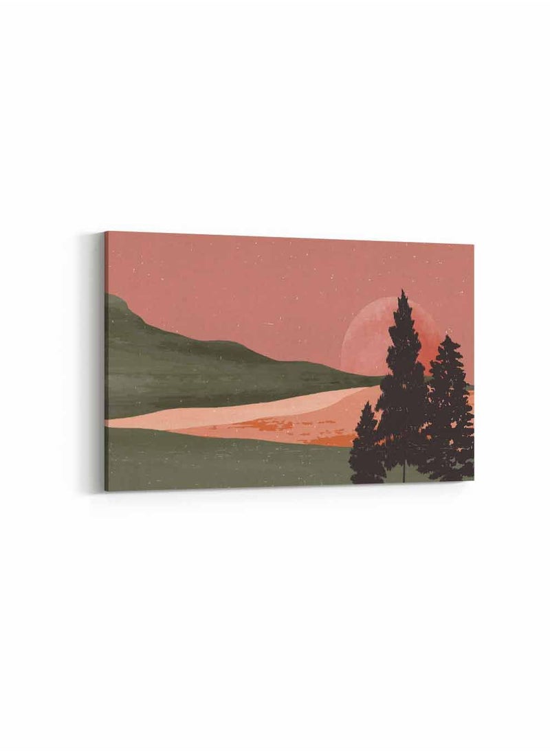 LOWHA Framed Canvas Wall Art Stretched Over Wooden Frame, Mountain and Trees Landscape Orientation Painting, For Home, Living Room, Office Decor  - Image 4