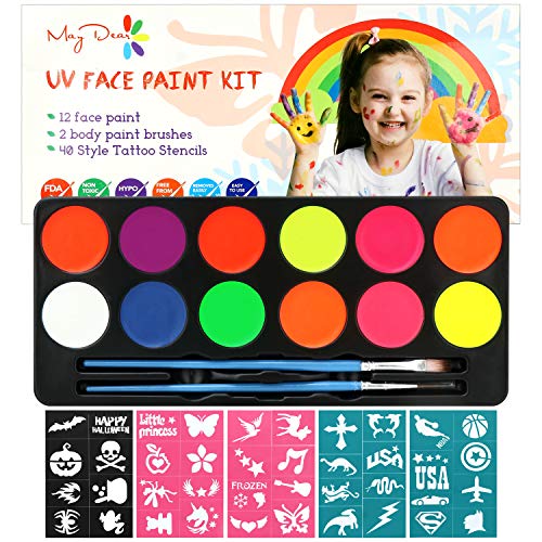 Maydear Face Painting Kit for Kids with 12 Colors Safe and Non-Toxic Large Water Based Face Paint (Fluorescence) - Image 1