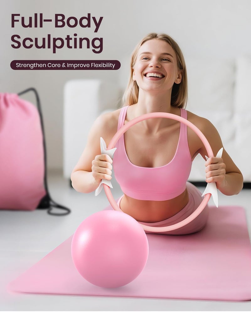 Fuelion Pilates Ring Set for Women, Home Workout Pilates Equipment with Resistance Bands, 14'' Magic Circle, Mini Ball, Pilates Starter Kit for Strength, Toning and Flexibility - Image 3