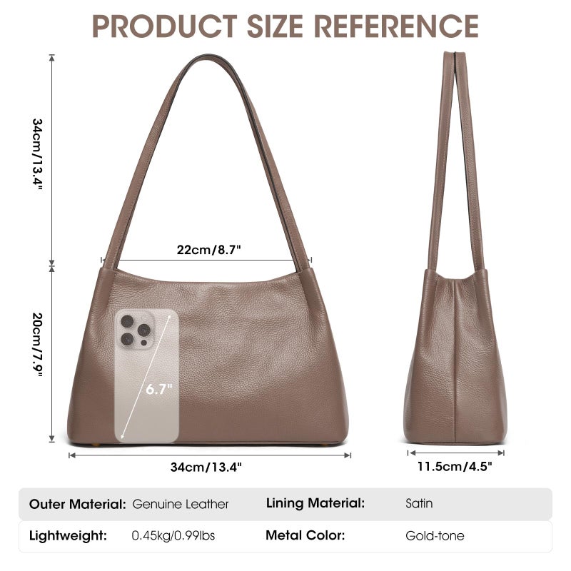 Kattee Leather Purses and Handbags for Women, Soft Genuine Leather Shoulder Hobo Bags with Top Magnetic Snap Closure Khaki - Image 4