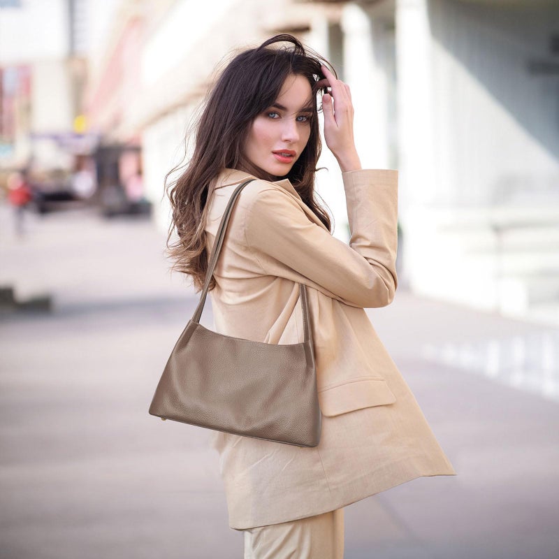 Kattee Leather Purses and Handbags for Women, Soft Genuine Leather Shoulder Hobo Bags with Top Magnetic Snap Closure Khaki - Image 3