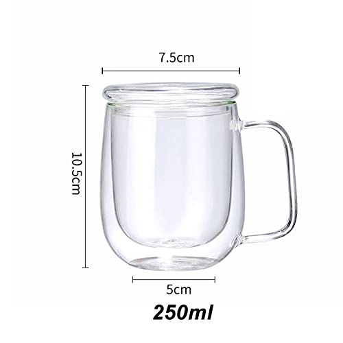 we3 Glass Coffee & Tea Cup Mug with Glass Lid, Double Wall Borosilicate Glass Latte Espresso Mug with Insulated Handle, Dishwasher Safe, 250ml (Pack of 2) - Image 2