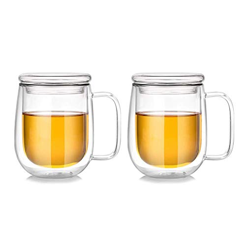 we3 Glass Coffee & Tea Cup Mug with Glass Lid, Double Wall Borosilicate Glass Latte Espresso Mug with Insulated Handle, Dishwasher Safe, 250ml (Pack of 2) - Image 1