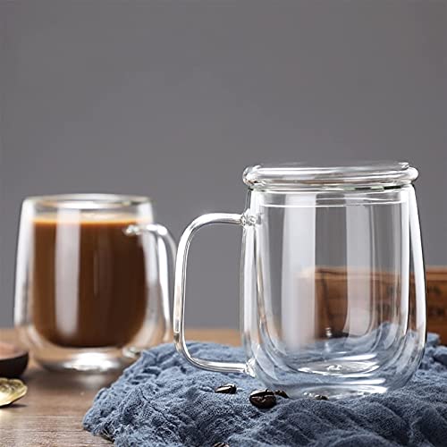 we3 Glass Coffee & Tea Cup Mug with Glass Lid, Double Wall Borosilicate Glass Latte Espresso Mug with Insulated Handle, Dishwasher Safe, 250ml (Pack of 2) - Image 3