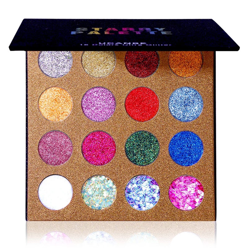 UCANBE Pro Glitter Eyeshadow Palette Professional 16 Colors Chunky Fine Pressed Glitter Eye Shadow Powder Makeup Pallet Highly Pigmented Ultra Shimmer for Face Body