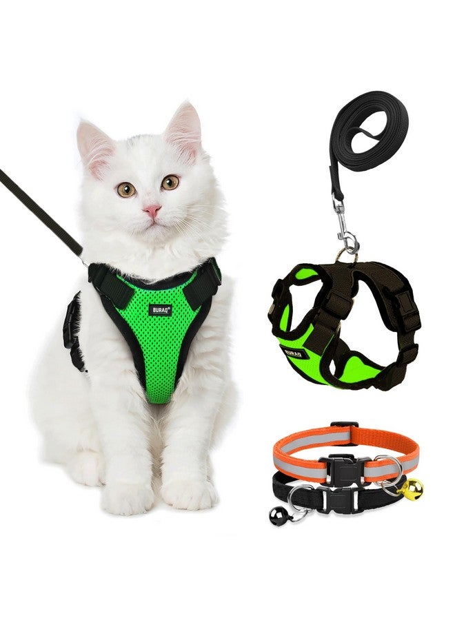 Buraq Pets Escape Proof No Pull Cat Harness with Leash for Outdoor, Walking, Air Mesh Fabric, Easy Control, Adjustable & Durable Cat Leash (S, Green) - Image 1