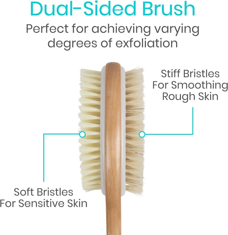 Vive Back Scrubber for Shower Long Handle Dry Brushing Body Brush with Soft Stiff Bristles Exfoliating Shower Loofah Bath Scrubber Cleaner for Women Men Elderly Antiskid Grip - Image 2