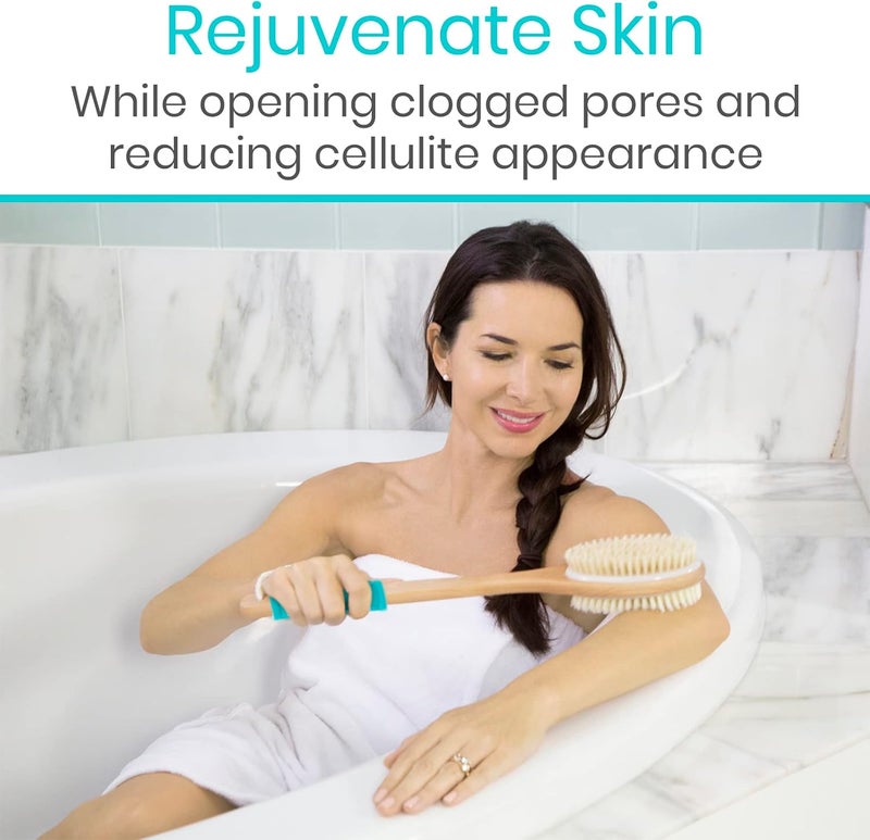 Vive Back Scrubber for Shower Long Handle Dry Brushing Body Brush with Soft Stiff Bristles Exfoliating Shower Loofah Bath Scrubber Cleaner for Women Men Elderly Antiskid Grip - Image 3