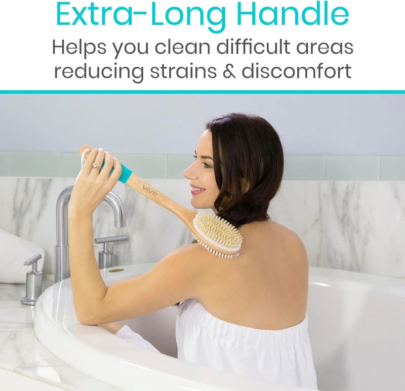 Vive Back Scrubber for Shower Long Handle Dry Brushing Body Brush with Soft Stiff Bristles Exfoliating Shower Loofah Bath Scrubber Cleaner for Women Men Elderly Antiskid Grip - Image 4