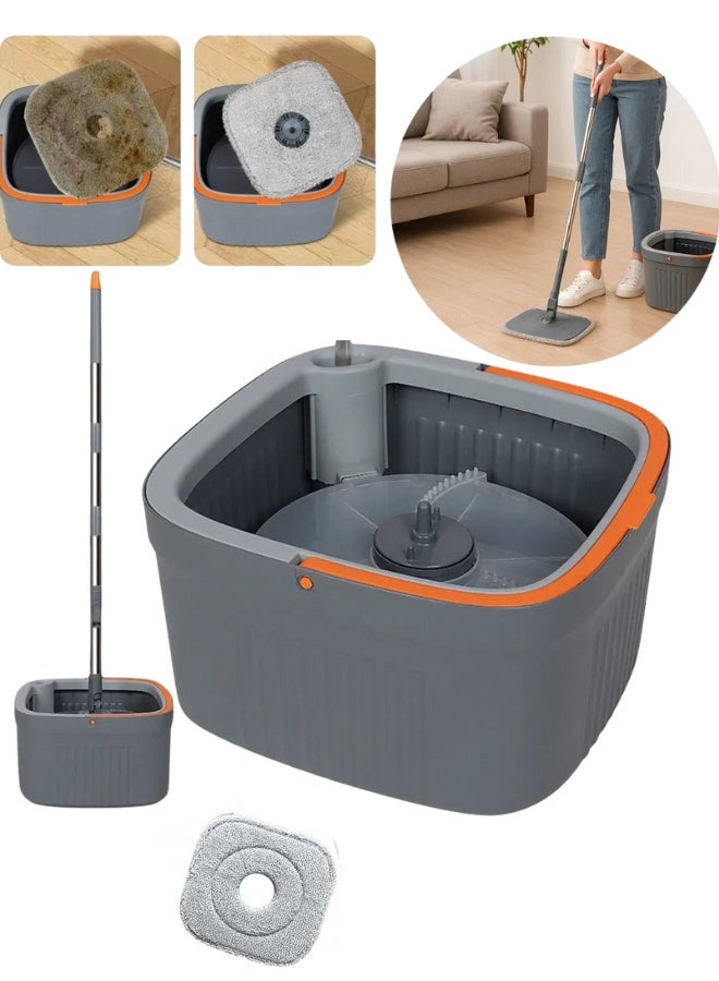 2-in-1 Spin Mop & Bucket System with Clean/Dirty Water Separation – 360° Rotating Adjustable Mop + 1 Microfiber Pads, Fast Dry Wringer, Deep Cleaning for Hardwood, Laminate & Tile Floors - Image 1
