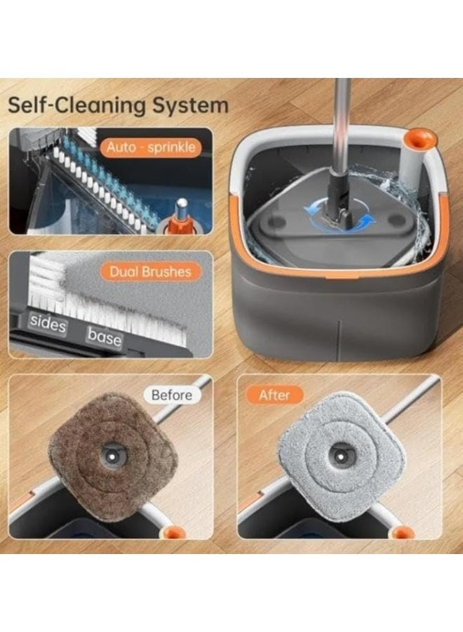 2-in-1 Spin Mop & Bucket System with Clean/Dirty Water Separation – 360° Rotating Adjustable Mop + 1 Microfiber Pads, Fast Dry Wringer, Deep Cleaning for Hardwood, Laminate & Tile Floors - Image 5