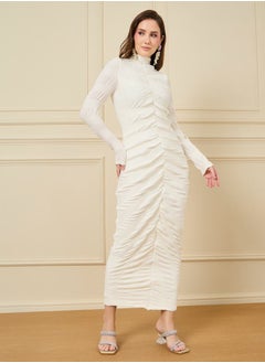 Textured High Neck Bodycon Maxi Dress