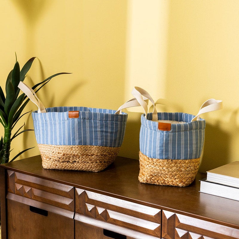 OC HOME Blue Striped Storage Baskets for Home