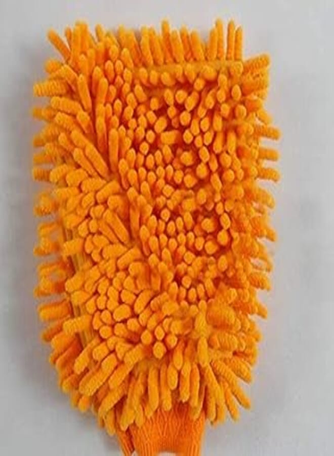 Single-Sided Chenille Car Wash Gloves,Microfiber Cleaning Towel Car Home Dual-Use Cleaning Supplies-Yellow