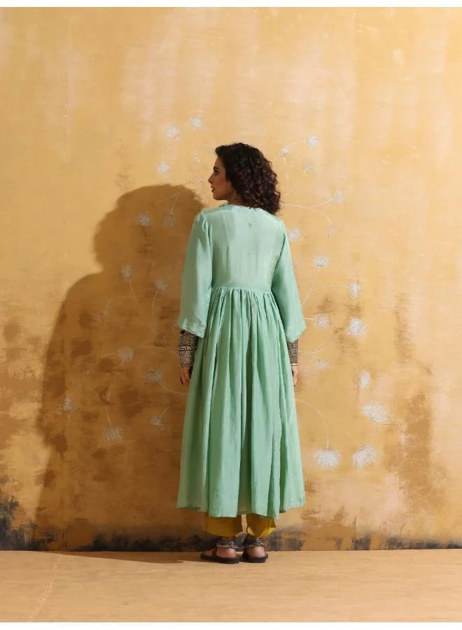 trueBrowns trueBrowns Mint Green Muslin Silk Anarkali Kurta Pant Set