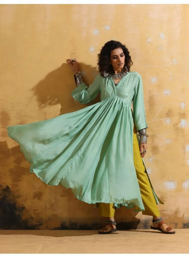 trueBrowns trueBrowns Mint Green Muslin Silk Anarkali Kurta Pant Set