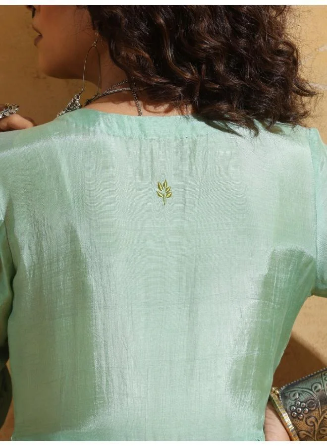 trueBrowns trueBrowns Mint Green Muslin Silk Anarkali Kurta Pant Set